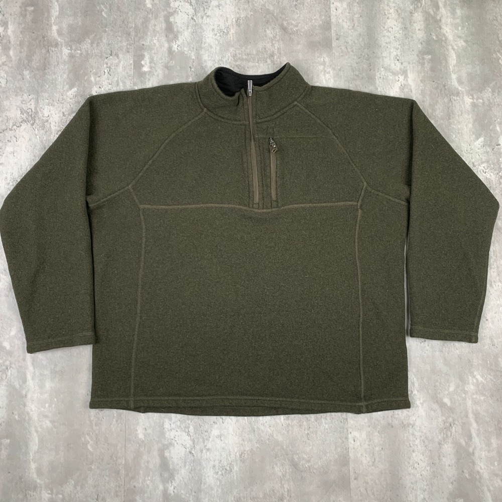 Smartwool Echo Lake Half Zip Sweater Mens Large Wool Blend Fleece Olive Green